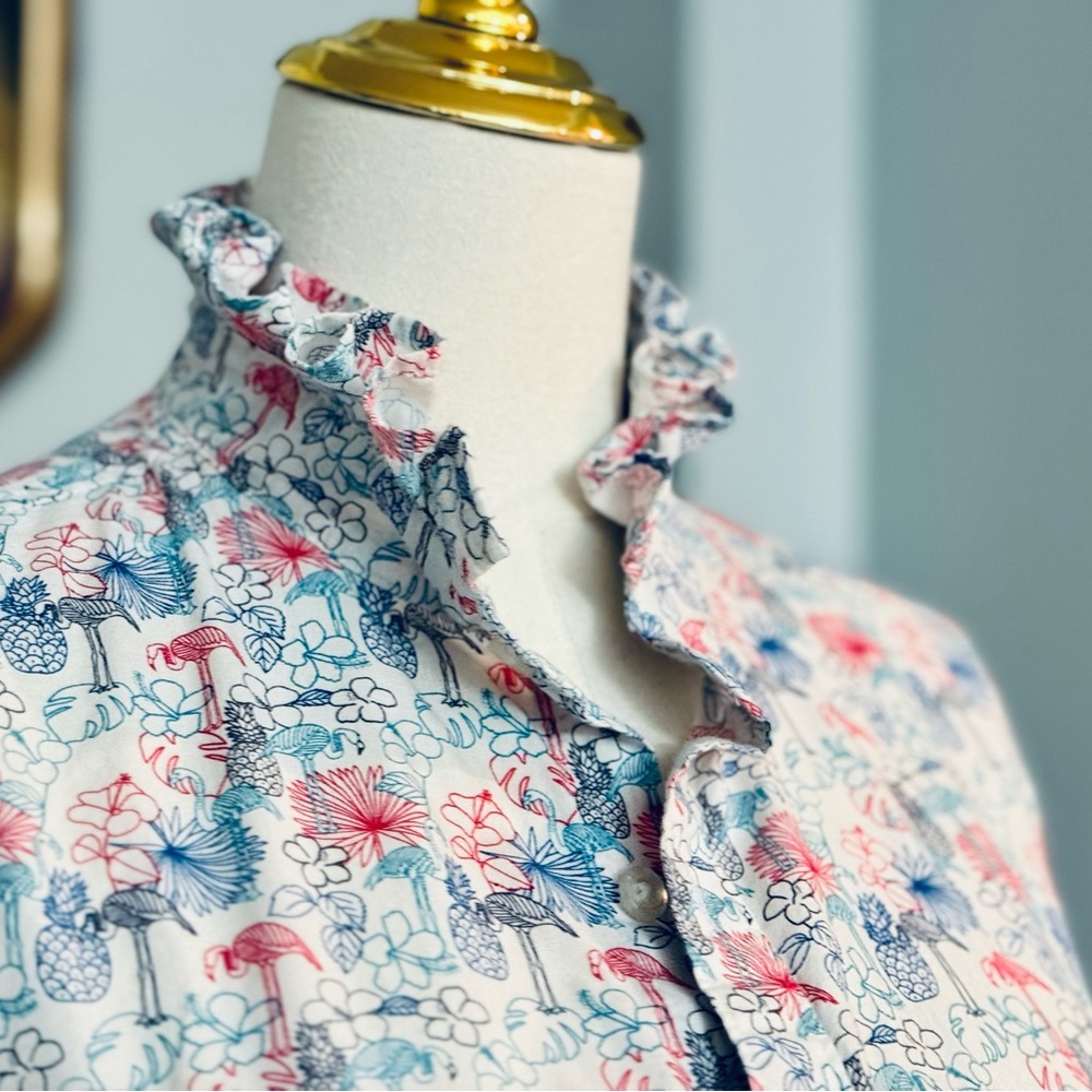 Floral Ruffle Button Down Shirt - Picture 7 of 8